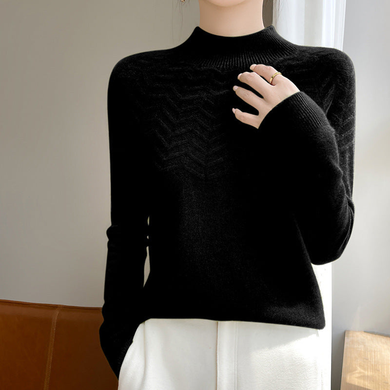 Damen Weicher Feinstrick-Mockneckpullover mit Chevron-Ajour und Kaschmirlook Echoarchiv