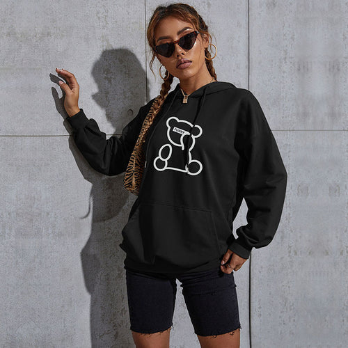 Damen Oversize-Kapuzenpullover mit Teddy-Grafik, Kängurutasche und Tunnelzug Echoarchiv