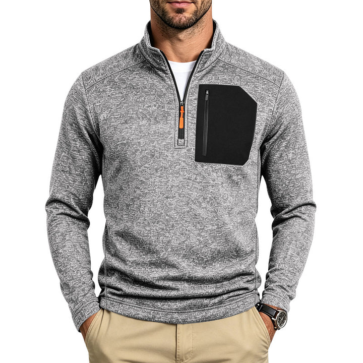 Herren Texturierter Troyer-Pullover mit halbem Reißverschluss und Brust-Zip-Tasche Echoarchiv