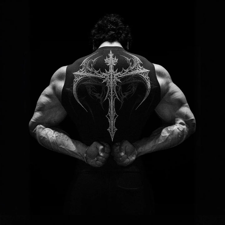 Herren nan figurbetontes Trainings-Tanktop mit tiefen Armausschnitten und filigranem Rückendruck Echo Archiv