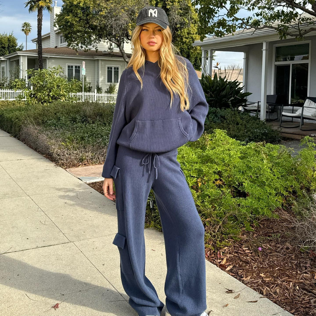 Damen nan gerippter Kapuzenpullover aus Feinstrick mit Kängurutasche und relaxed Fit Echo Archiv