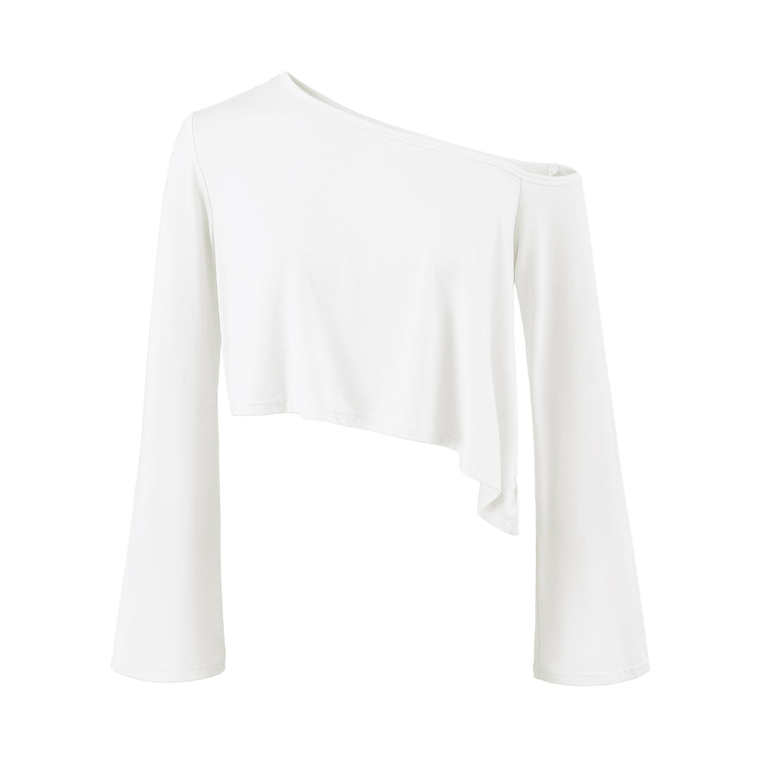Damen Einschulter-Kurztop mit asymmetrischem Saum und Trompetenärmeln Echoarchiv