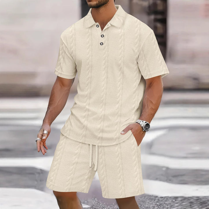 Herren Freizeit-Set mit strukturiertem Poloshirt und Shorts Echoarchiv
