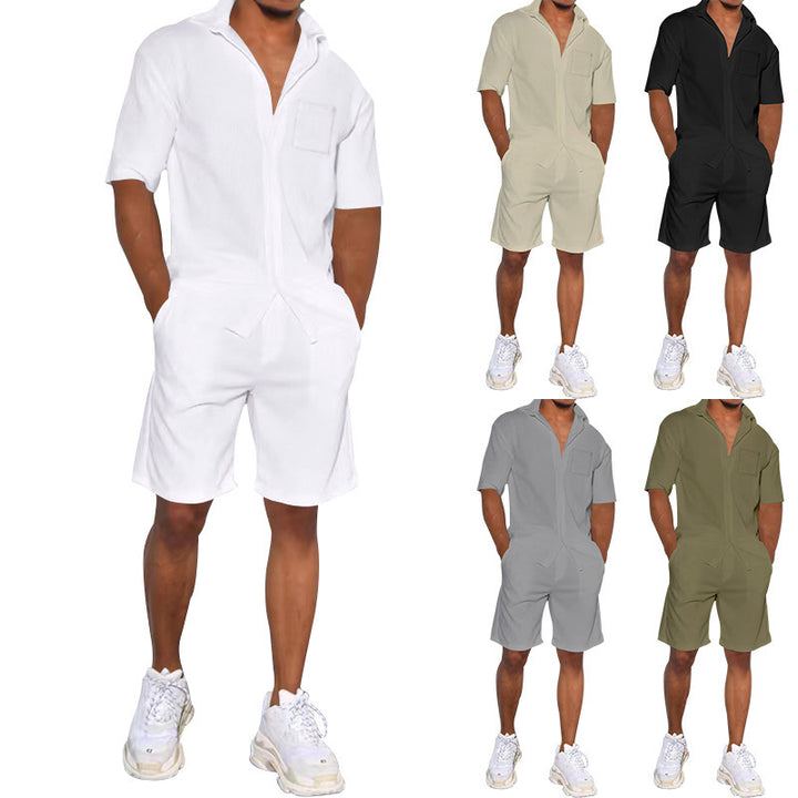 Herren lässiges Kurzarm-Walking-Outfit mit praktischen Taschen Echoarchiv