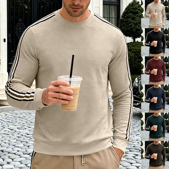 Herren Feinstrukturiertes Rundhals‑Sweatshirt mit sportiven Kontraststreifen an den Ärmeln – Marzano