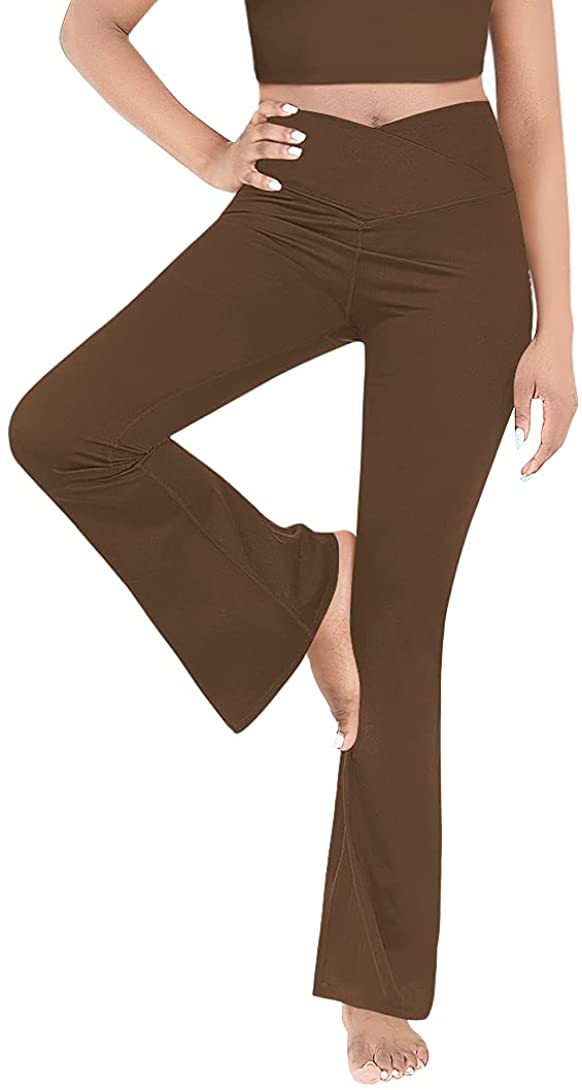 Damen nan taillenhohe Yogahose mit überkreuztem Bund und ausgestelltem Saum mit Schlitz Echo Archiv
