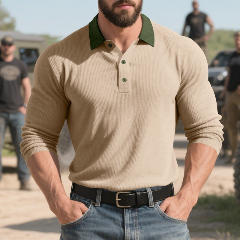 Herren langärmliges Poloshirt mit strukturiertem Design und klassischem Kragen Echoarchiv
