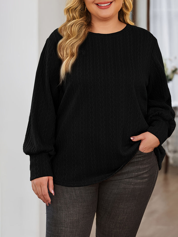 Damen Texturierter Oversize-Strickpullover mit Rundhalsausschnitt und Ballonärmeln Echoarchiv