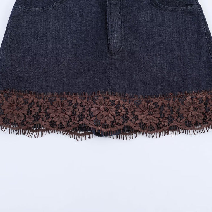 Damen Jeansrock mit eleganter Spitze und Knopfdetails Echo Archiv