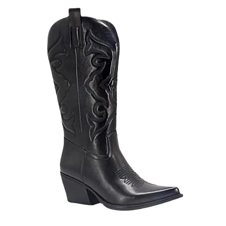 Damen nan metallische Westernstiefel mit mittelhohem Schaft dekorativer Stickerei und Seitenreißverschluss Echo Archiv