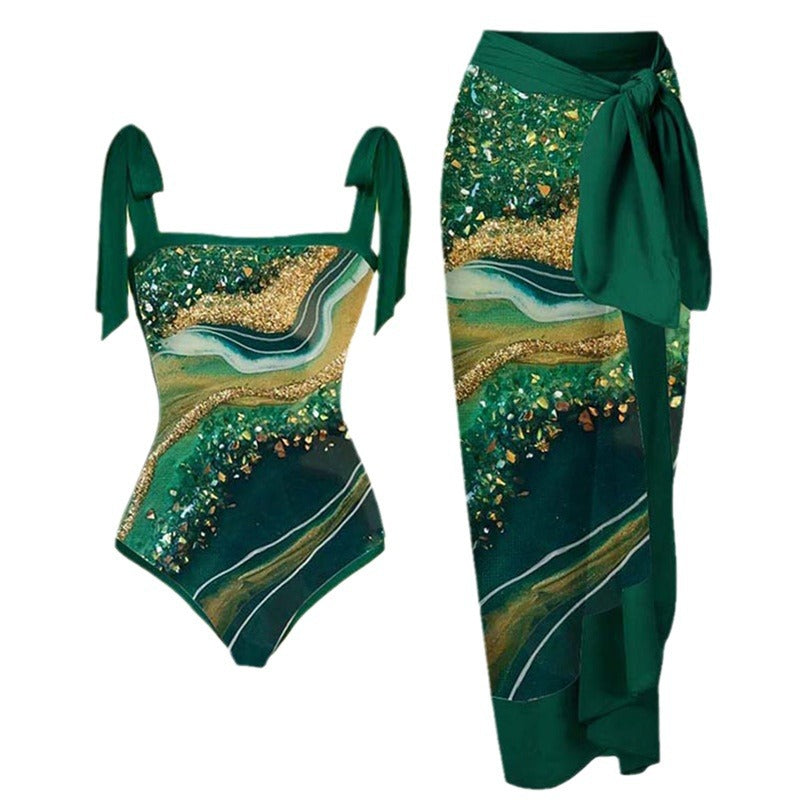 Damen Bademode Set mit floralem Badeanzug und passendem Maxirock Echo Archiv
