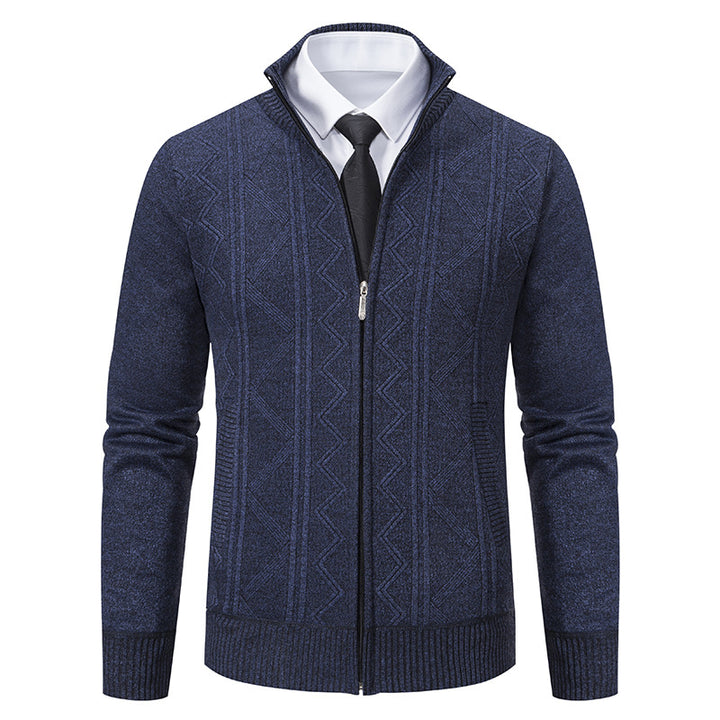 Herren nan Strickjacke mit Reißverschluss, Stehkragen und strukturierter Zopfmuster-Optik Echo Archiv