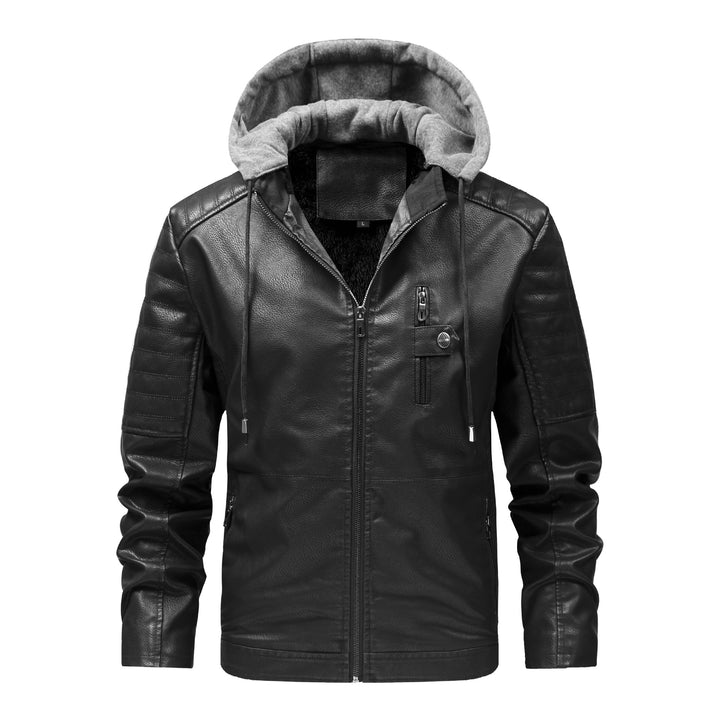 Herren Modische Lederjacke mit Kapuze Echo Archiv