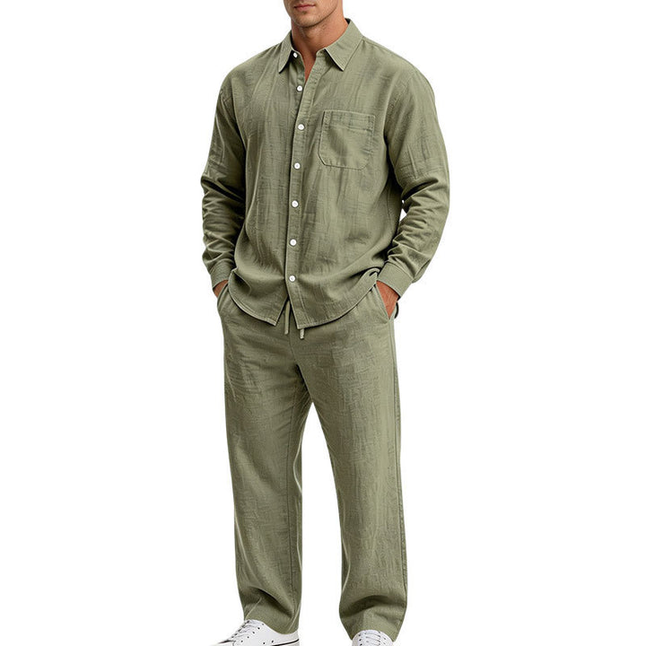 Herren Entspanntes Zweiteiliges Lounge-Set aus Strukturjersey mit Hemdkragen – Averon