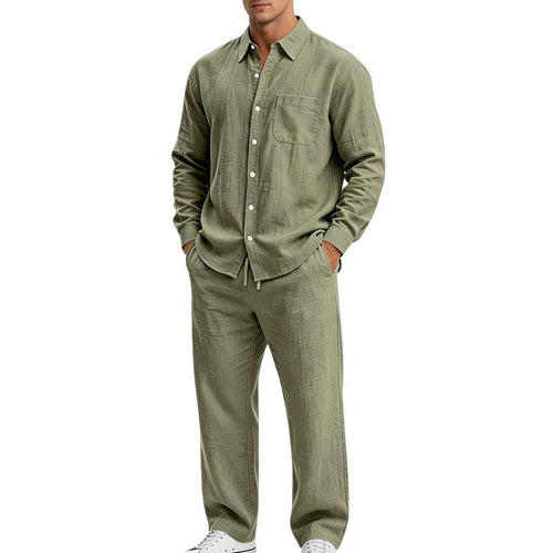 Herren Entspanntes Zweiteiliges Lounge-Set aus Strukturjersey mit Hemdkragen – Averon