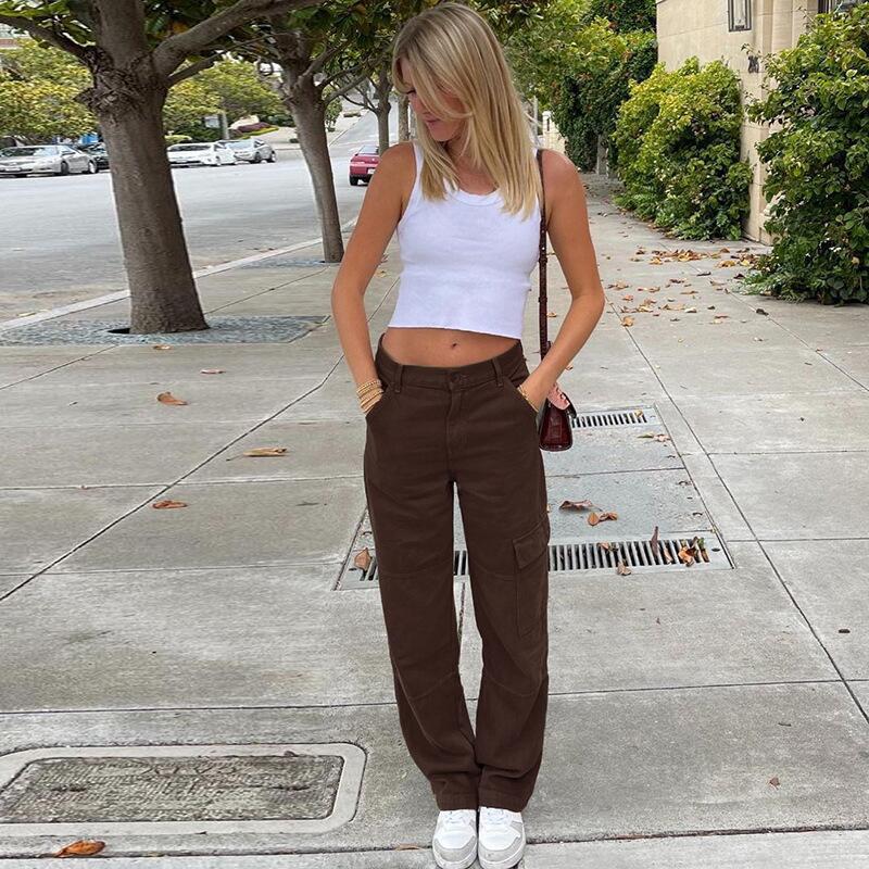 Damen Hochtaillierte Relaxed-Cargo-Hose mit weitem Bein und Knieabnähern Echo Archiv