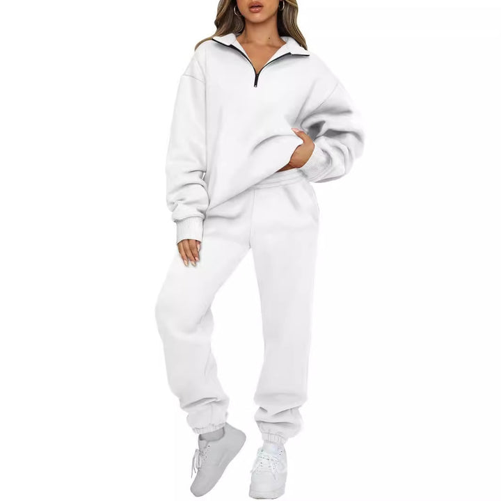 Damen nan Halbzip-Loungewear-Set mit übergroßem Kragenpullover und taillierter Jogginghose mit elastischem Bund Echo Archiv