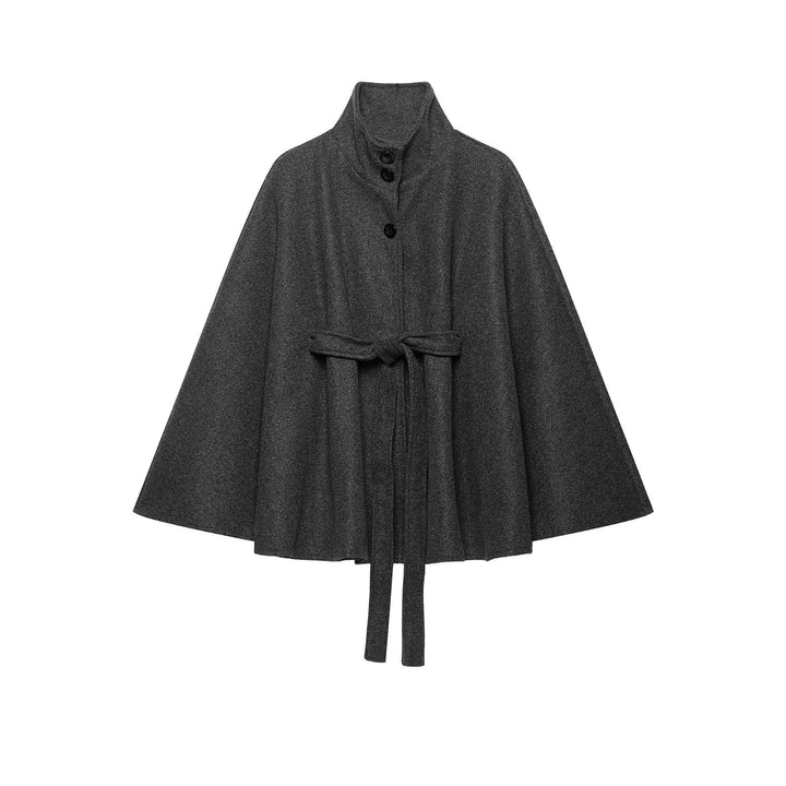 Damen Wollcape-Mantel mit Stehkragen, Knopfverschluss und Bindegürtel Echo Archiv