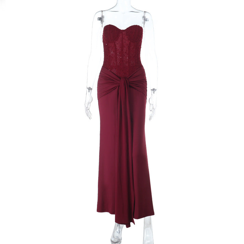Damen schickes Maxikleid mit elegantem Bustier-Oberteil und gerafftem Rock Echo Archiv