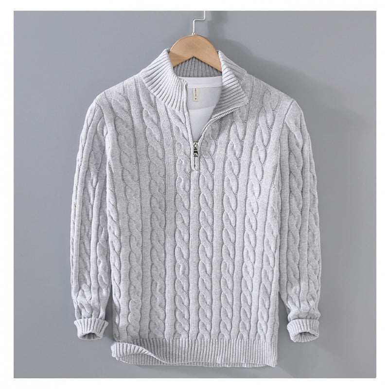 Herren Zopfmuster-Halbzip-Pullover aus weicher Baumwollmischung mit Stehkragen Echoarchiv