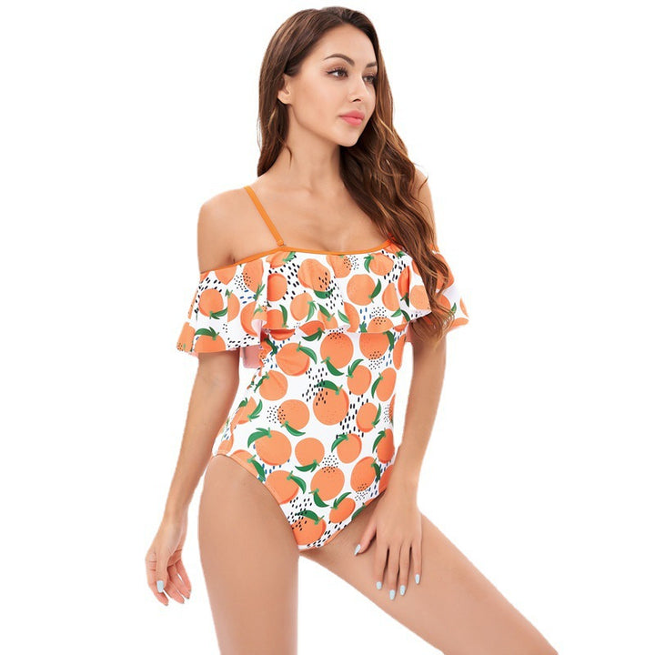 Damen Einteiler Badeanzug mit floralem Rüschendesign Echo Archiv