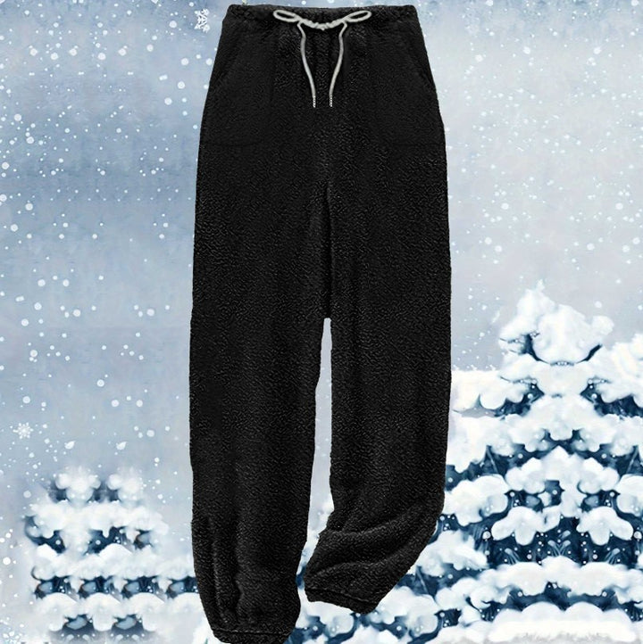 Damen nan kuschelige Sherpa-Fleece Loungehose mit Kordelzug, hoher Taille und elastischen Bündchen Echo Archiv