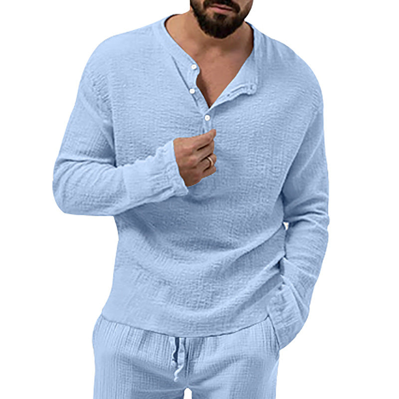 Herren Langarmshirt im lässigen Waffel-Design mit Knopfleiste Echoarchiv