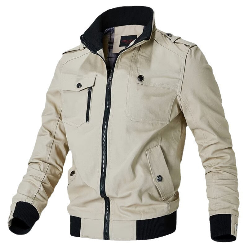 Herren nan taillierte Canvas-Bomberjacke mit Stehkragen, Reißverschlussfront, Schulterpatten und funktionalen Taschen Echo Archiv