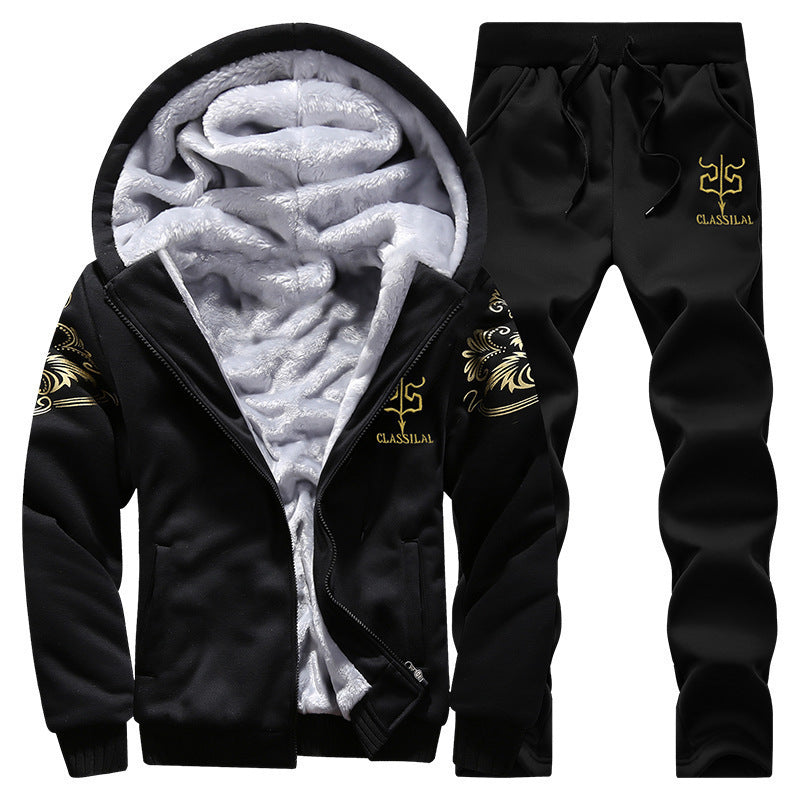 Herren gefütterter Hoodie-Trainingsanzug mit Teddyfleece-Innenfutter, Reißverschlussjacke und Jogger Echoarchiv