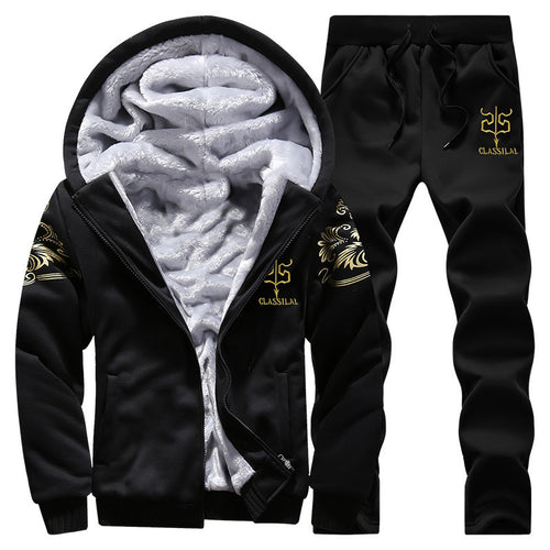 Herren gefütterter Hoodie-Trainingsanzug mit Teddyfleece-Innenfutter, Reißverschlussjacke und Jogger Echoarchiv