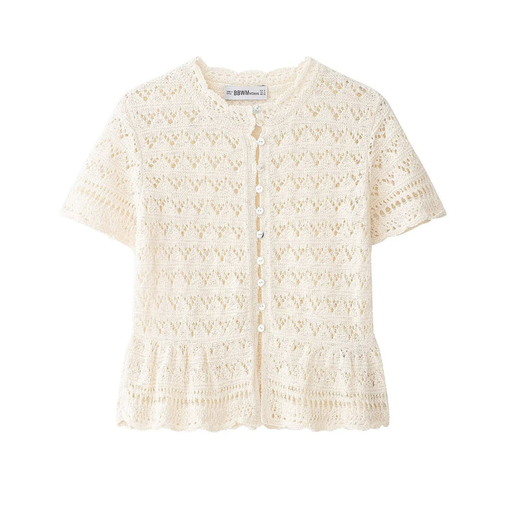 Damen feine Kurzarm-Bluse mit romantischem Spitzenmuster Echo Archiv
