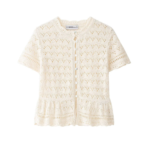 Damen feine Kurzarm-Bluse mit romantischem Spitzenmuster Echo Archiv