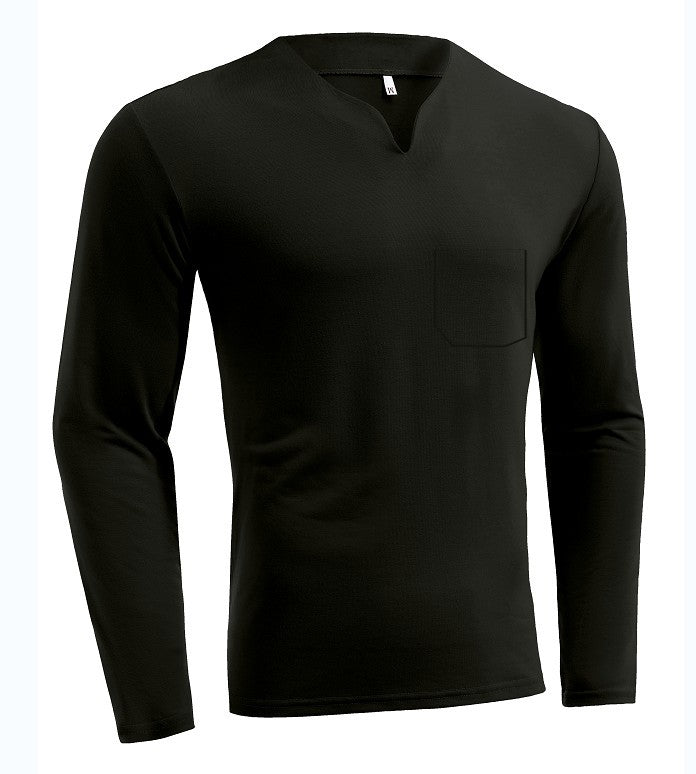 Herren nan Langarmshirt mit V-Ausschnitt Slim Fit Baumwollmix und elastischem Komfortbund Echo Archiv