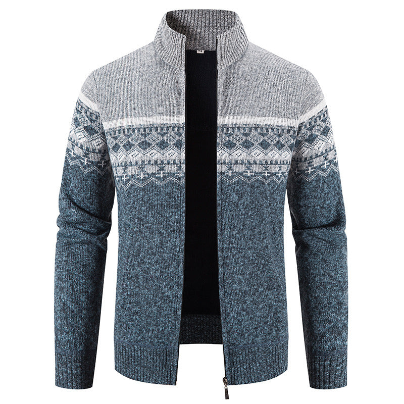 Herren Strickjacke mit modernem Norwegermuster und Stehkragen Echoarchiv