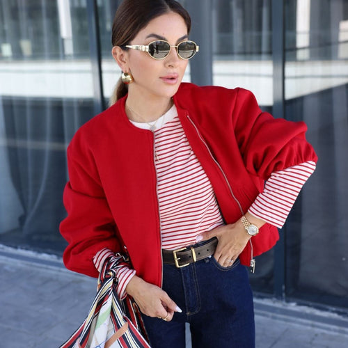 Damen nan kurze Oversize Wollblouson mit Reißverschluss, Ballonärmeln und elastischem Saum Echo Archiv
