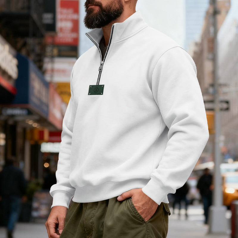 Herren nan hochgeschlossener Quarterzip-Sweatshirt aus schwerem Baumwollfleece mit Stehkragen Echo Archiv