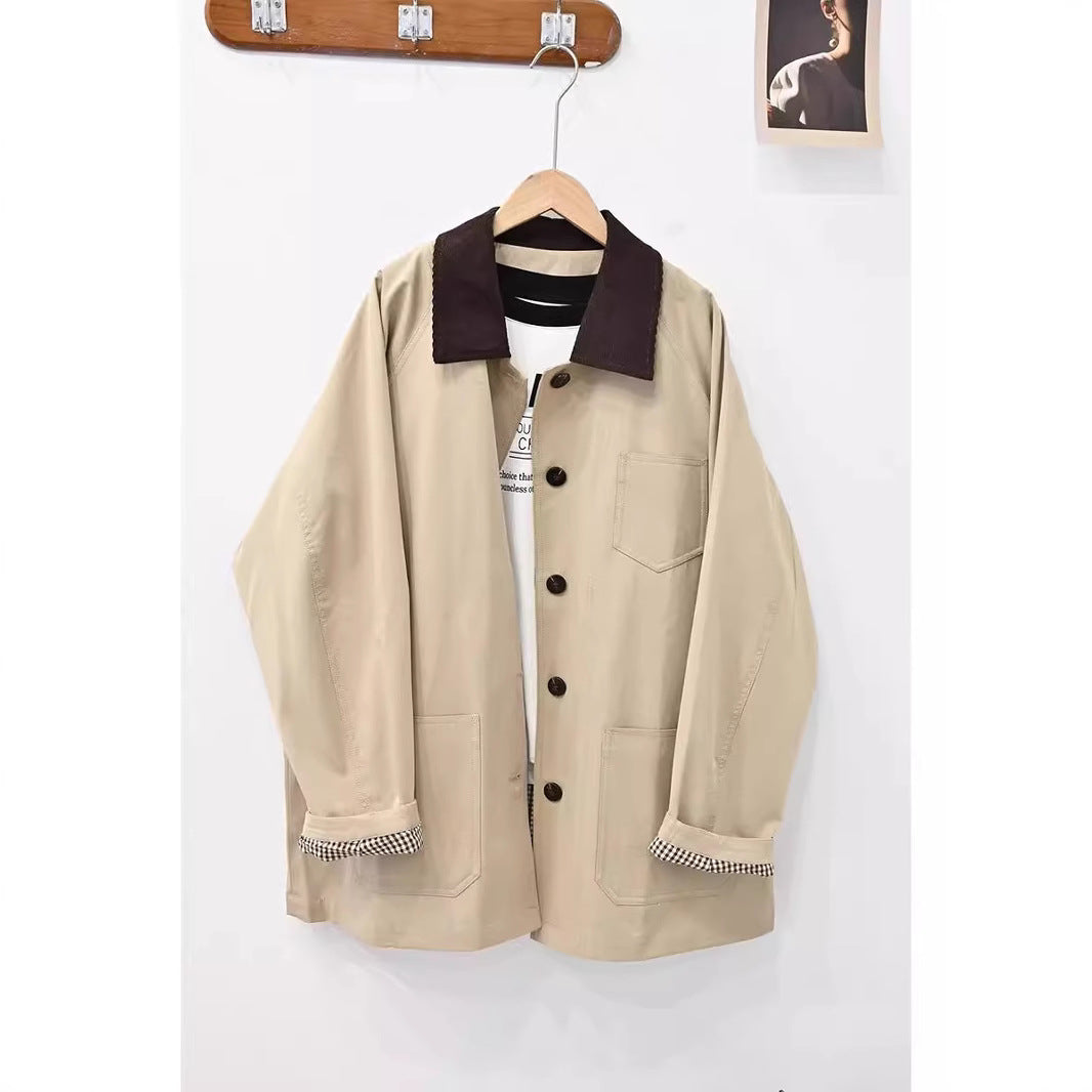 Damen Lässige Oversized-Jacke mit Kontrastkragen Echoarchiv