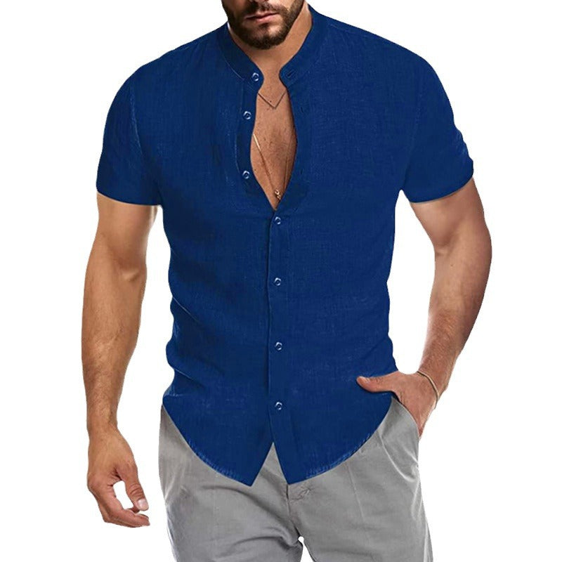Herren Kurzarm Hemd mit elegantem Stehkragen und Knopfdetails Echoarchiv