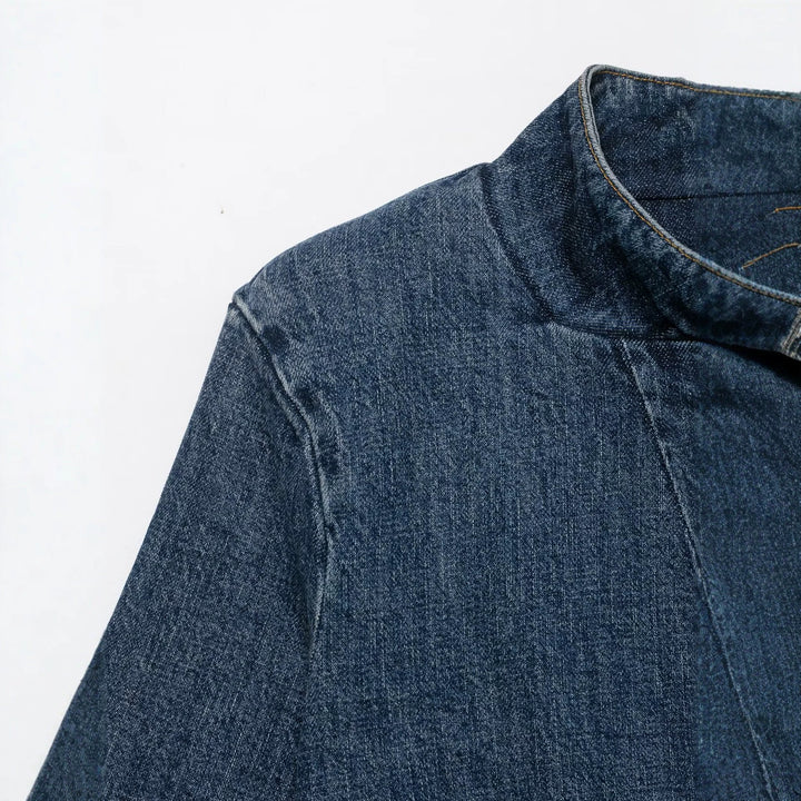 Damen Cropped Denim Cape‑Jacke mit Stehkragen, kastiger Silhouette und 3/4‑Ärmeln Echo Archiv