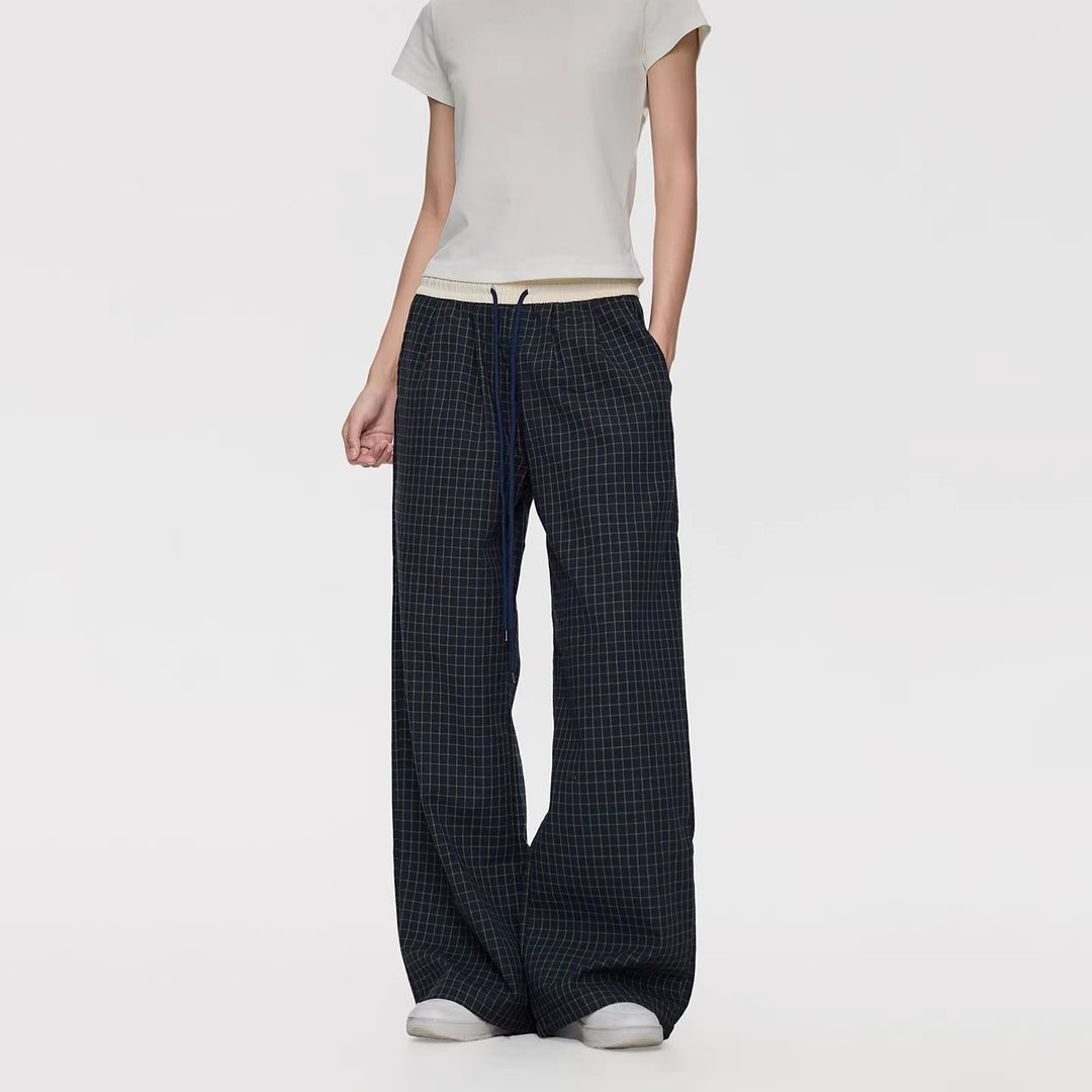 Damen Weite Relaxed-Loungehose mit Tunnelzugbund, Karo-Check & Eingrifftaschen Echoarchiv