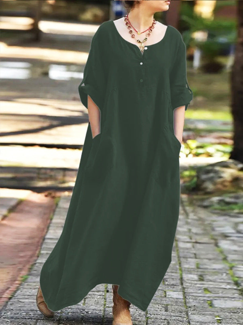 Damen lässiges Maxikleid mit praktischen Taschen und Knopfdetails Echoarchiv