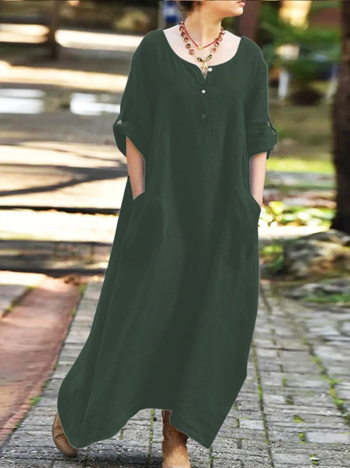 Damen lässiges Maxikleid mit praktischen Taschen und Knopfdetails Echoarchiv