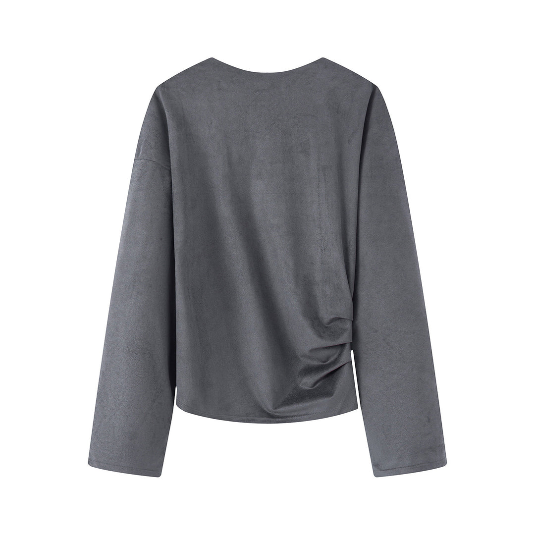 Damen nan Oversize-Langarmshirt mit seitlicher Drapierung und samtiger Wildlederoptik Echo Archiv