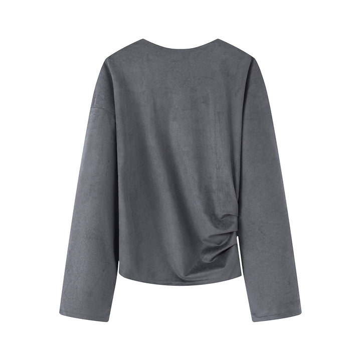 Damen nan Oversize-Langarmshirt mit seitlicher Drapierung und samtiger Wildlederoptik Echo Archiv