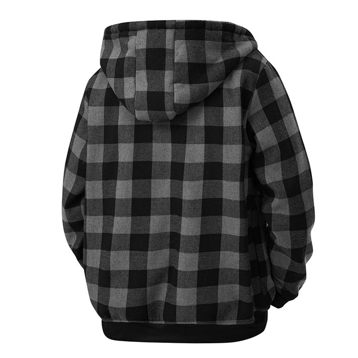 Herren karierter Teddy-Fleece Kapuzenjacke mit Sherpa-Futter und Reißverschluss – Taviero