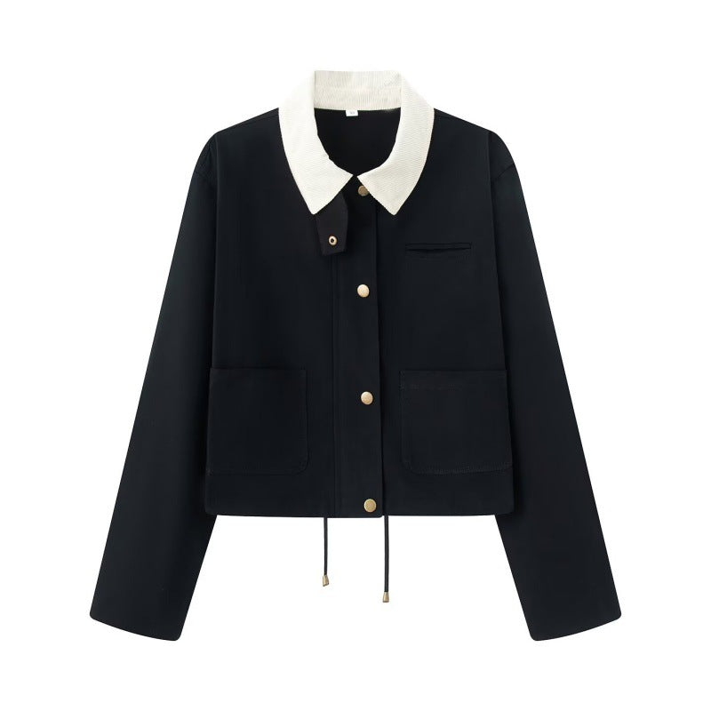 Damen Cropped Workwear‑Jacke mit Cordkragen, Druckknöpfen und Tunnelzug Echo Archiv