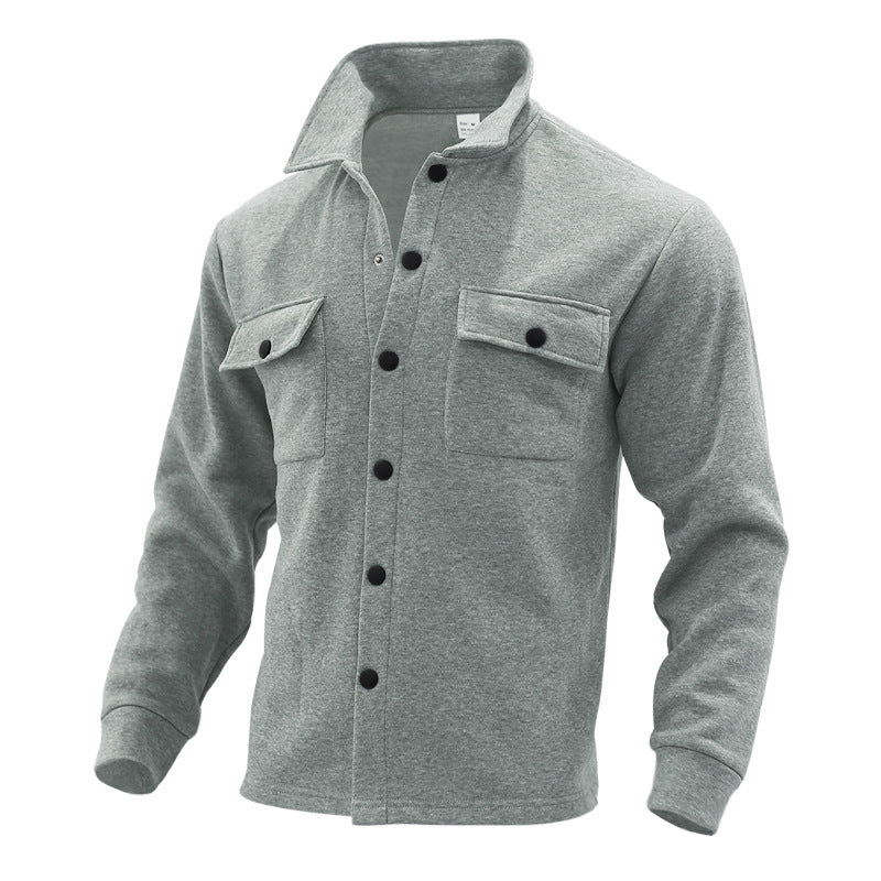 Herren Fleece-Hemdjacke mit zwei Brusttaschen und modischem Stehkragen Echoarchiv