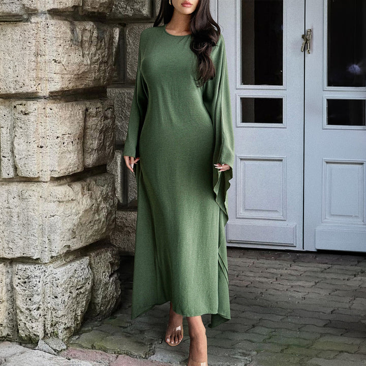 Damen nan fließendes Maxikleid mit weiten drapierten Ärmeln aus Viskosemix Echo Archiv