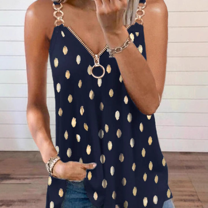 Damen nan legeres Trägertop mit O-Ring-Reißverschluss, Ketten-Trägerdetail und Metallic-Tupfen Echo Archiv