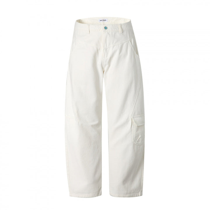 Unisex Weite Utility-Cargo-Hose aus robustem Baumwoll-Denim mit hoher Taille und Klappentaschen Echo Archiv
